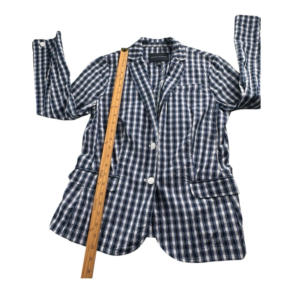 Banana Republic M Navy blue White Plaid Shirt Jacket Schoolboy Career Preppy - Picture 5 of 14